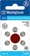 Воздушно-цинковая батарейка Westinghouse для слуховых аппаратов А312 1.45V 6шт/уп blister