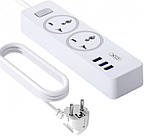 Мережевий фільтр,подовжувач XO WL04 НА 3 Usb + 2  Розетки 1.8м White