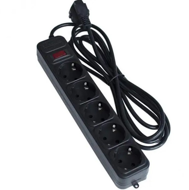 Мережевий фільтр,подовжувач Maxxter SPM5-G-10B на 5 розеткок 3м чорний, фото 1
