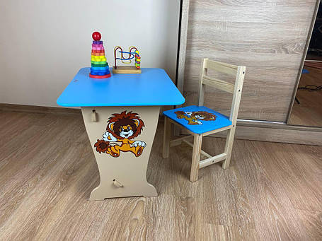 Набір стіл прямокутний та стул блакитного кольору, фото 1