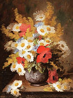 Діамантова мозаїка. Картина на підрамнику "Ромашки, маки та волошки Худ. Paul de Longpre", розмір 40х30 см