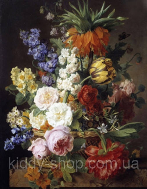 Алмазна вишивка. Картина на підрамнику "Квіти в кошику. Jan Frans van Dael", розмір 40х30 см