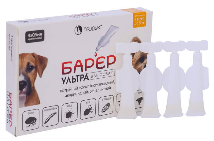 Капли от блох, клещей и глистов для собак меньше 5-ти кг Продукт Барьер ...