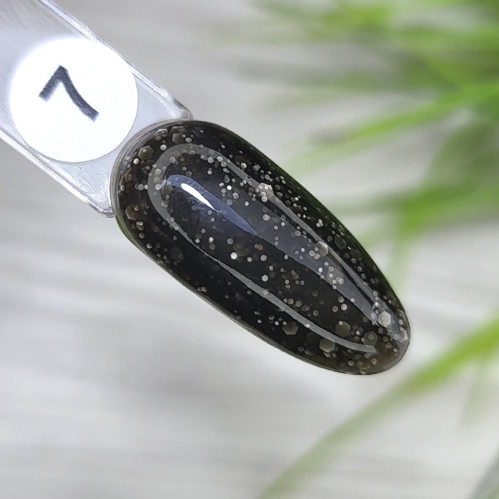 Гель-лак для нігтів Saga Professional Мармелад №7 чорний із пластівцями, 9 мл, фото 1