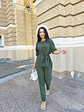 Стильний літній костюм жіночий брючний зелений жіночий літній костюм із брюками легкий костюмчик на літо, фото 5