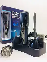 Багатофункціональна машинка тример 8в1 KEMEI KM-640 на акумуляторі для стриження волосся бороди 4 насадки, фото 2