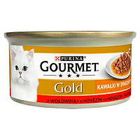 Вологий корм для котів GOURMET GOLD 85г СОУС З ЯЛОВИЧИНОЮ НАСОЛОДУЄ у смачному соусі
