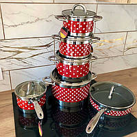 Набор кухонной посуды из нержавеющей стали Edenberg EB-4055 Качественный набор кастрюль с толстым дном Красный