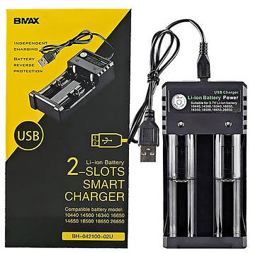 Зарядний пристрій BMAX Charger на 2 слоти Original (Black) | Портативна зарядка