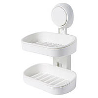 Мыльница двойная Soap Box Double Layer на присоске (White) | Держатель для мыла