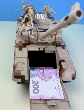 Електронна скарбничка-сейф з кодовим замком та відбитком пальця танк "Deposite Tank" LSB6906, жовтий, фото 1