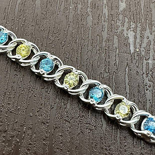 Срібний жіночій браслет з камінчиками кубічний цирконій плетіння арабський бісмарк срібло біле 925 проби