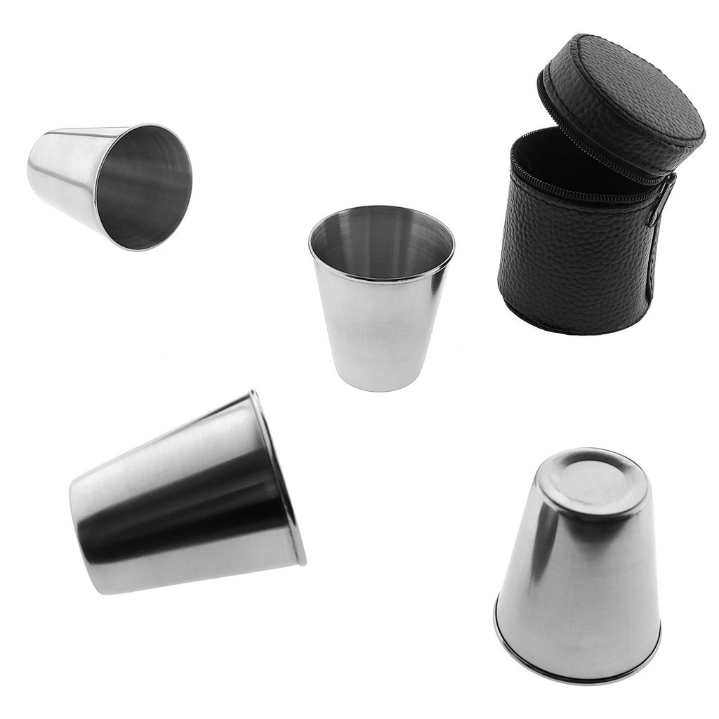 Набір чарок з 4 штук ( нерж.) у чохлі ( об'єм чарки 75мл