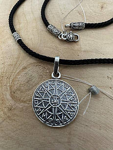 Комплект срібний кулон оберіг Пентакль Соломона з шовковим шнурком зі вставками срібло чорнене 925 проба кулон
