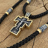 Позолочений хрестик на шовковому шнурку зі вставками, фото 5