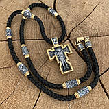 Позолочений хрестик на шовковому шнурку зі вставками, фото 4
