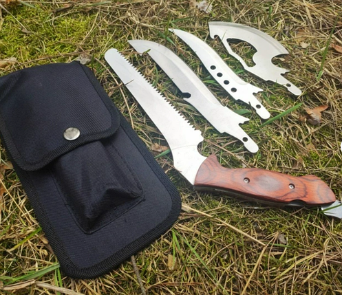 Туристичний набір Егерь 4 в 1 C-14 для пікніка, полювання і риболовлі Пила, ніж, сокира, мачете, фото 1