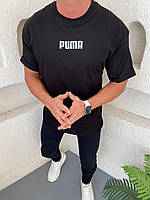 Футболка оверсайз Puma лого рефлектив черная Брендовая мужская футболка пума удлиненная качественная