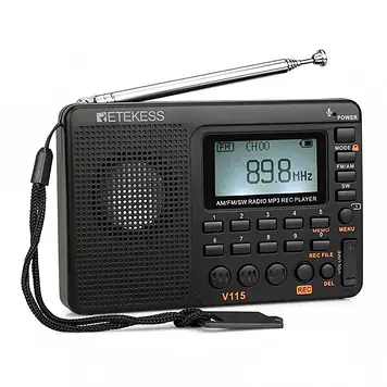 Радіоприймач радіо RETEKESS V-115 Radio FM AM SW mp3 micro SD на акумуляторі функція записування радіопрограм