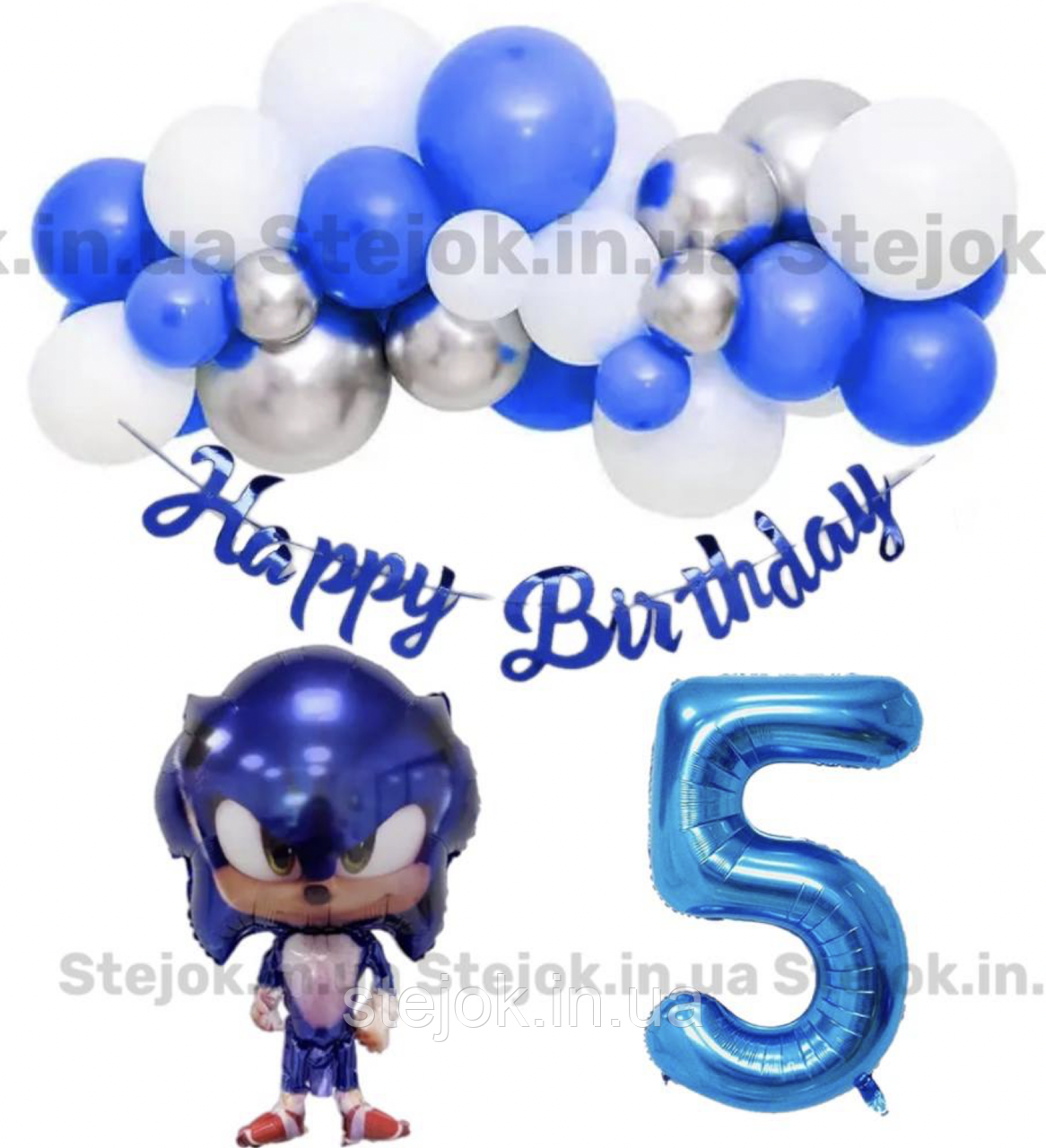 Фотозона для дитячого дня народження Сонік із цифрою, колір синій, фото 1