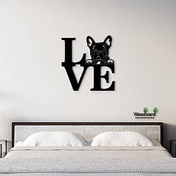 Панно Love Французький бульдог 20x20 см - Картини та лофт декор з дерева на стіну.