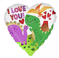 Фольгированный шарик КНР 18"(45 см) Сердце "I Love you" динозавр