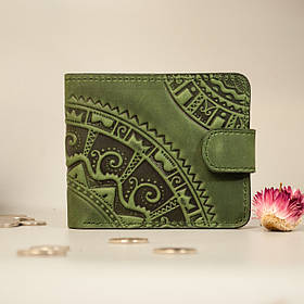 Жіночий шкіряний гаманець зелений з тисненням Чумацький Шлях
