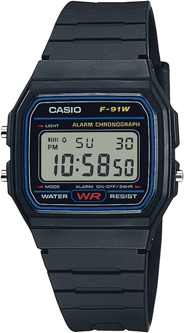 Black Цифровий спортивний годинник Casio F91W-1 із класичним полімерним ремінцем