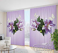 Фото Шторы "Лилии и бабочки на фиолетовом фоне" - Любой размер. Читаем описание!
