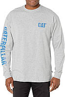 3X-Large Heather Grey/Blue Мужские футболки с длинным рукавом и баннером Caterpillar с логотипом Cat Work