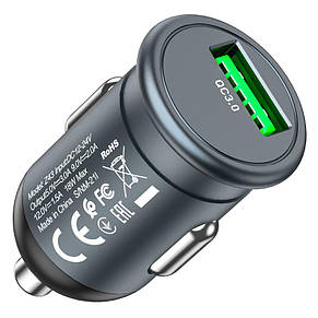 АЗП Hoco Z43 Mighty single port QC3.0 car charger Metal Gray, фото 1