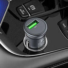АЗП Hoco Z43 Mighty single port QC3.0 car charger Metal Gray, фото 4