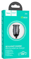 АЗП Hoco Z43 Mighty single port QC3.0 car charger Metal Gray, фото 5