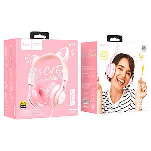 Навушники Hoco W36 Cat ear headphones with mic Pink, фото 3