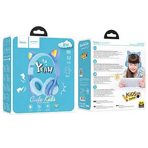 Навушники Bluetooth Hoco W39 Cat ear kids BT headphones Blue, фото 4
