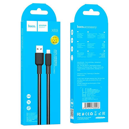Кабель Hoco X69 Jaeger charging data cable Lightning Black & White, фото 3