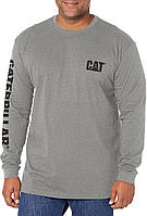 Large Tall Dark Heather Grey Мужские футболки с длинным рукавом и баннером Caterpillar с логотипом Cat Wo