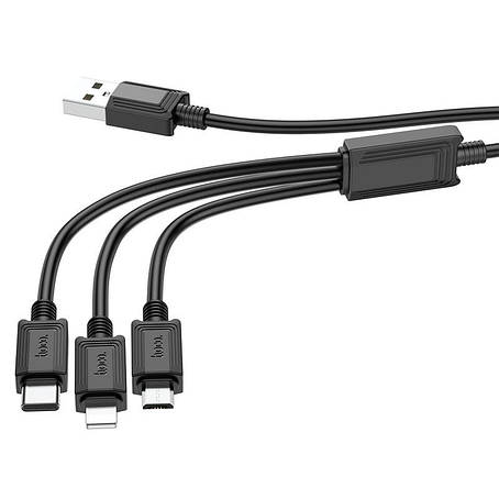 Кабель Hoco X74 3-in-1 charging cable ( iP + Micro + Type-C ) Black, фото 1