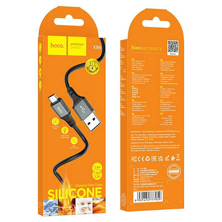 Кабель Hoco X86 Micro Spear silicone charging data cable Black, фото 3