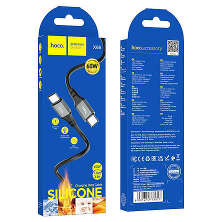 Кабель Hoco X86 Type-C to Type-C Spear 60W silicone charging data cable Black, фото 3