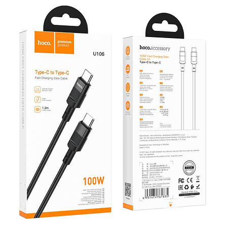 Кабель Hoco U106 Moulder 100W charging data cable for Type-C to Type-C Black, фото 3