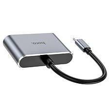 Адаптер Hoco HB29 Easy-lead Type-C multifunction converter ( HDTV + VGA ) Metal Gray, фото 3