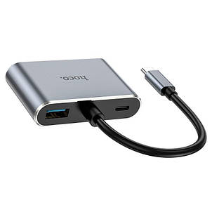 USB-хаб Hoco HB30 Eco Type-C multi-function converter(HDTV+VGA+USB3.0+PD) Metal Gray, фото 3