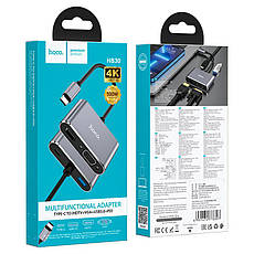 USB-хаб Hoco HB30 Eco Type-C multi-function converter(HDTV+VGA+USB3.0+PD) Metal Gray, фото 5