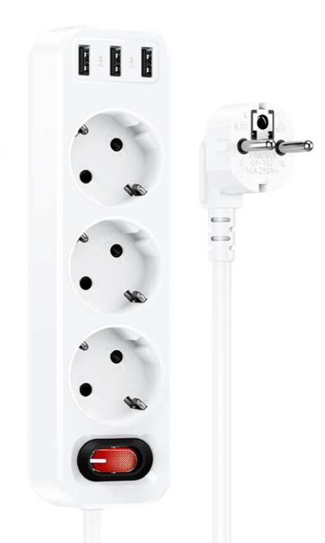 Мережевий фільтр Hoco NS2 3-position extension cord socket ( including 3 * USB output ) ( EU / GER )