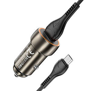 АЗУ Hoco Z46 Blue shield single port QC3.0 car charger set (Micro USB) Metal Gray, фото 1