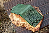 Жіночий шкіряний гаманець зелений з тисненням Етно, фото 2