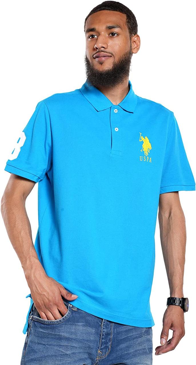 X-Large Teal Blue U.S. Polo Assn. Чоловіча однотонна сорочка поло в піке