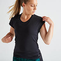 Женская футболка 100 для фитнеса черная - EU42 UA48