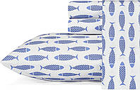King Woodblock Fish Blue Nautica - Коллекция Percale - Комплект постельного белья - 100% хлопок, прохладн